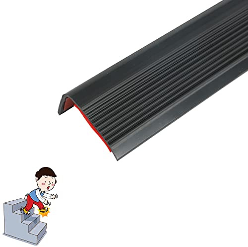 Treppenkantenprofil Selbstklebend, PVC Winkelprofil Anti-Rutsch Treppenkante, L-Form Treppenprofil, Länge 1M, Treppen-Kantenschutz für Innen- und Außentreppen (Schwarz-2)