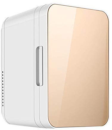 NMNMNM Mini Fridge Noiseless 8L Car Fridge with Glass Door Beverage Fridge Small Camping Minibar for Storing Breast Milk, Skin Care Beverages (Gold)