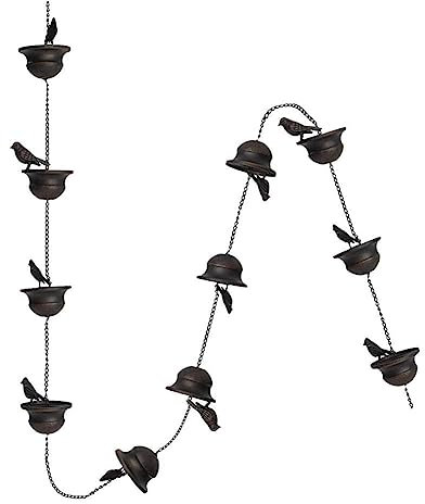WSRRDRECVHi Cadena de lluvia de estilo japonés 2.4/M con cadena de drenaje, taza de pájaro para canalones, cadena decorativa X9P3 bajante