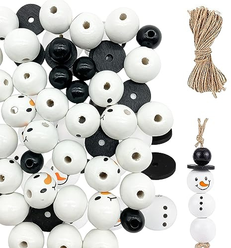 QIUMING 40PCS Schneemann-Holzperlen Weihnachten Wooden Beads