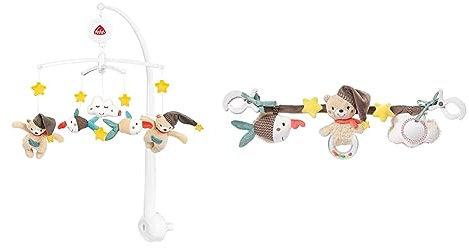 Fehn Musik Mobile Bruno - Baby Einschlafhilfe Musikspielzeug mit süßen Tieren & Kinderwagenkette Spielzeug Bruno – Baby Mobile Kette mit niedlichen Figuren zum Aufhängen an Kinderwagen