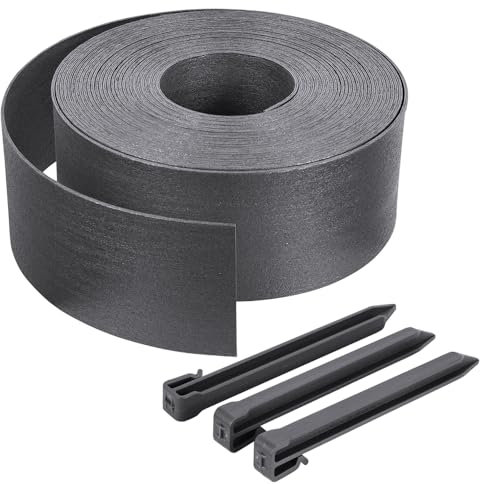 VOUNOT® Bordo Giardino Flessibile, Bordi Aiuole PE Bordura per Prato con Picchetti di Fissaggio, Lunghezza 20m Altezza 13cm Spessore 3mm, Grigio