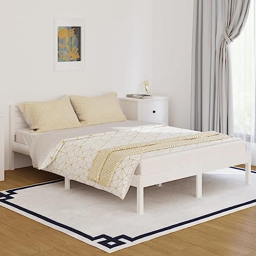 Coavain Beds, Frames & Bases Pallettenbett Bettgestelle Schlafzimmer Bett Modernes Bettgestell yatak çerçevesi Massivholzbett Kiefer 140x200 cm Weiß