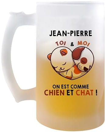 Planetee Chope Jean-Pierre Amour Chien et Chat | Verre à Bière Pression Pinte Couple Saint Valentin Mariage Fiançailles Anniversaire Cadeau Romantique