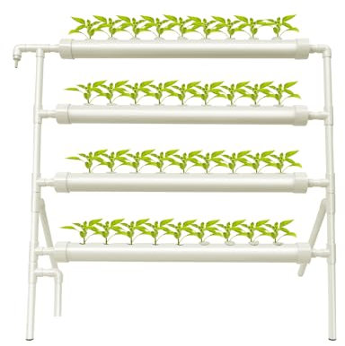 Hanmorfarbi Hydroponisches Anbausystem mit 36 Pflanzstellen 4 Schicht Hydroponisches Anbausystem erdlose Anbauschläuche mit Verdickungsfuge|Wasserpumpe (4 Schicht 36 Pflanzstellen)