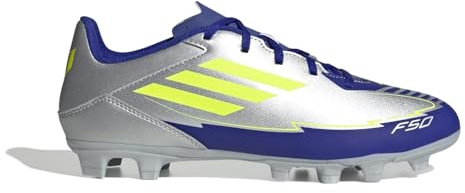 Adidas Unisex - Adulto F50 Club Football Boots FG/MG, Silver Met./Solar Yellow/Lucid Blue, 44 2/3 EU
