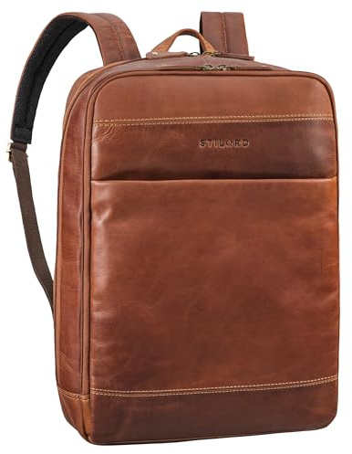 STILORD Leo läderryggsäck med laptopfack 15,6 tum och ryggventilation | Laptopryggsäck 15,6 tum | Reseryggsäck | Handbagage ryggsäck herr Farbe:Mörk mockabrun