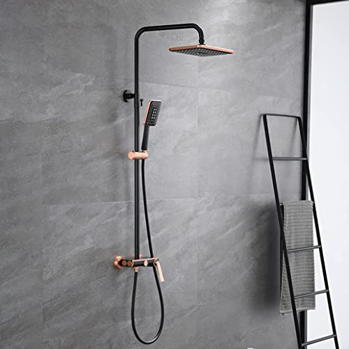 XUSHIQMG Shower Set Luxury Bathroom Rose Gold Black hot and Cold Brass Diverter Shower Mixer Bath Shower kit Rainfall Shower Taps Set, Wall Mounted Shower System,A