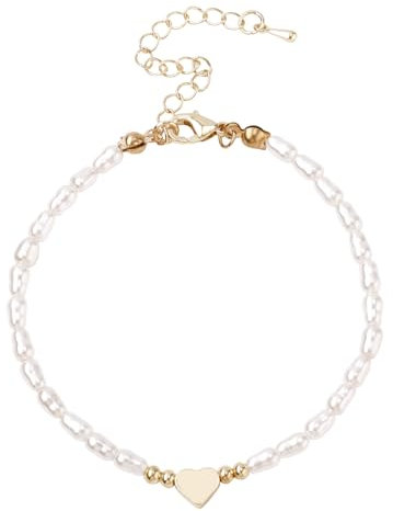 Mikovivi Goldperlenarmband für Frauen, Zierliche Perlenherzarmbänder Elegantes Schmuckgeschenk für Brautjungfern Bräute Hochzeiten Geburtstage