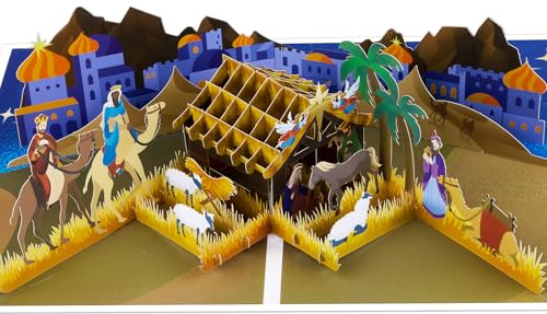 DLYMXGC Biglietto di auguri 3D per la nascita di Gesù, biglietto di Natale per la Natività di Gesù, biglietto di Natale pop-up con busta (notte del presepe)
