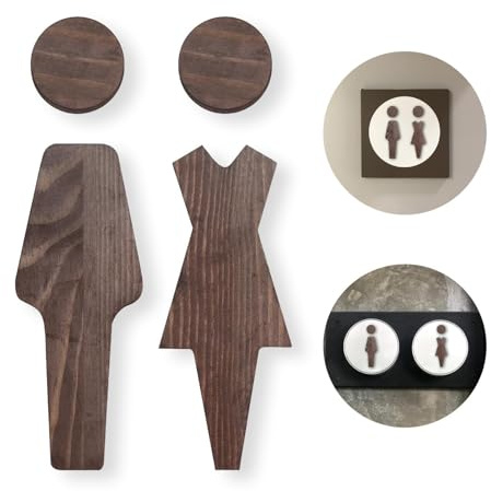 2 Pcs Wooden Unisex Toilet Door Sign, Wc Signs for Door Self Adhesive - Men's and Women's Toilet Signs for Offices, Sign Shapes Decorative in Home, Hotels and Pubs (8.5 X 6cm)