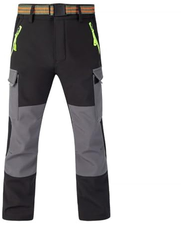 Hpbygstae Vattentäta termobyxor för pojkar och flickor, snöbyxor, vinterutomhusbyxor, fodrade cargobyxor, barn softshell skidbyxor, #62-svart grå, 140/150 cm