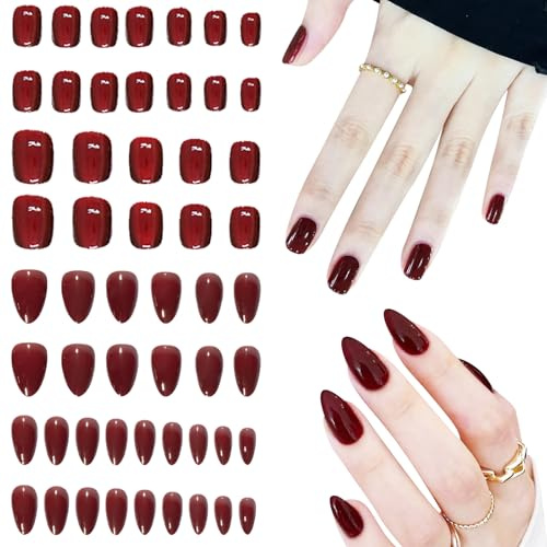 JSTHHTT 54 Stück Press On Nägel Kurz, Eckig Zum Aufkleben, Oval, Rot, Square Fingernägel, Reusable Glue On, Full Cover Kunstnägel Mit Nagelkleber