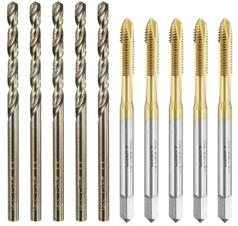 QUARKZMAN Gewindebohrer Set, 5 Stück M4 x 0,7 Metrische Spiralpunktgewindebohrer & 5 Stück 3,3 mm Spiralbohrer, Titanbeschichtet/Röstgelb HSS 6542/M35 HSS CO Maschinengewindebohrer Set