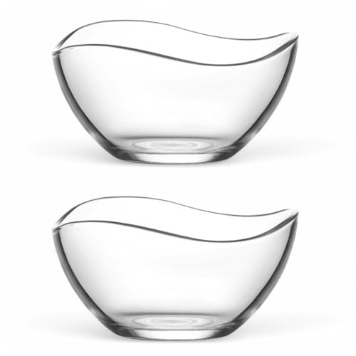 vienberg Lot de 2 grands bols en verre - 950 ml, 17 cm chacun - Saladier - Bol à collation - Bol à dessert - Bol en verre - Forme ondulée - 100 % sans plomb - Fabriqué en UE
