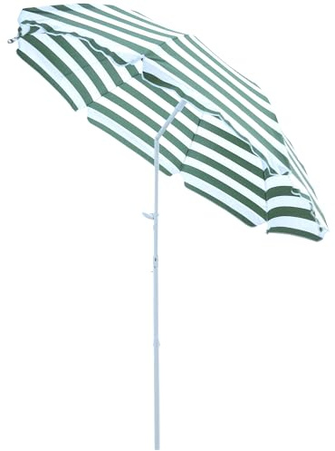 Outsunny Ombrellone da Spiaggia Ø1.8x2 m con Tettuccio Reclinabile a 45°, Ombrellone da Mare con 8 Stecche in Metallo e Poliestere 140g/㎡, Protezione UV, Verde e Bianco