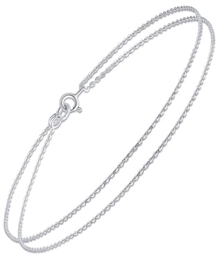 Amberta Cavigliera da Donna in Argento Sterling 925 | Gioielli Estivi da Donna | Cavigliera Perline Cuore a Strati Regolabile: Catena Multistrato