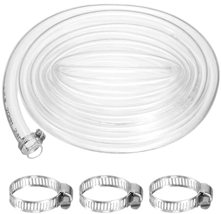sourcing map PVC Clear Vinyl Tubing, 0.79 ID. 0.94 OD. 9.84 ft Length PVC Tube, Drain Hose, Water Pump Hose, Irrigation Pipe, Plastic Tube with Clamps for Water Oil Transfer, Transparent