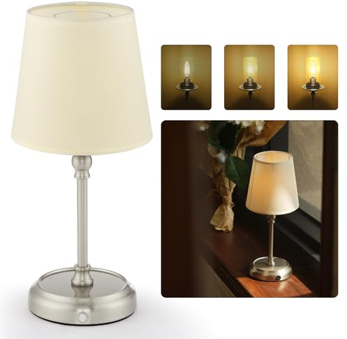 LuminexDesigns Bettlampen Akku Kabellose Tischlampen 5200mAh für Wohnzimmer mit Inklusive Glühbirne Dimmbare Tischleuchte 3-in-1 Lampenschirm für Schlafzimmer Esszimmer Home Dekor Silber