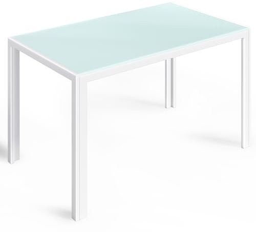 Bealife Esstisch aus gehärtetem Glas,130x70x75 cm,Moderner Küchentisch mit Metallgestell, Kratzfest & Hitzebeständig – Für Küche, Wohnzimmer，Esszimmer oder Kaffeeecke，Homeoffice (Weiß, 130 * 70 * 75)