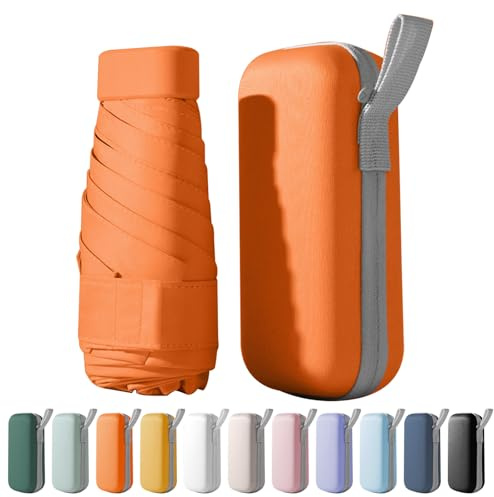 FANSEZQ Mini Umbrella UV Protection - Compact Portable Travel Folding Umbrella for Women & Men, Anti-UV Sun Shield Parasol (Orange)
