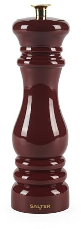 Moulin à Épices Sel & Poivre Salter Chester - Broyeur Céramique Universel, Réglable de Fin à Gros, Refillable, Moulin Manuel Unique, Bouchon Supplémentaire Inclus, Acrylique Brillant, Rouge