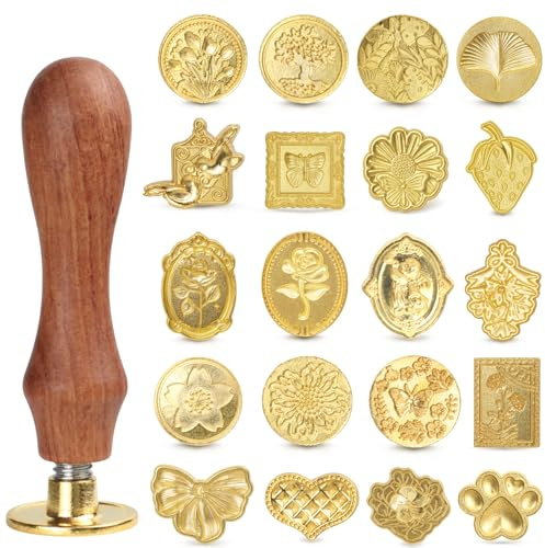 Vintage Wax Seal Stamp Set – 20-Piece Classic Seal Heads with Wooden Handle for Invitations, Letters, Gift Wrapping & More (Assorted Designs)