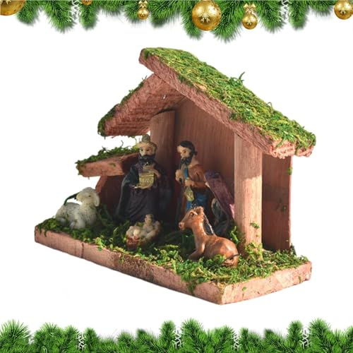 Handgjord – helig familj, 30,5 cm (12 tum) detaljerad krubba set med figurer, hartsmaterial med fina detaljer, bordsunderlägg för heminredning, juldekoration