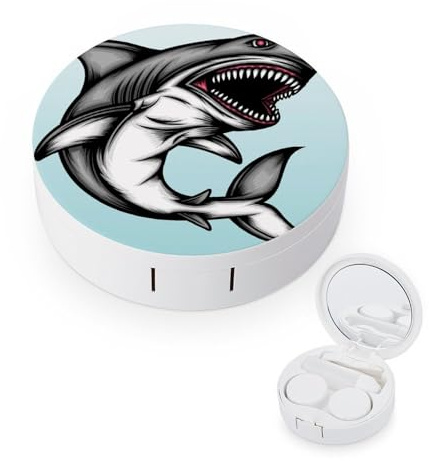 fkgvwo Contact Lens Case Black White Shark Contact Lens Holder Box Container Soak Storage Kit