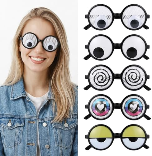 5 Stück Lustige Brillen, Schüttelt Augen Party Brille,Kulleraugen Brille,für Kinder,Erwachsene, Faschingsbrillen für Partys, verrückte Accessoires für Karneval und Festivals, Dekoration Fotoshootings