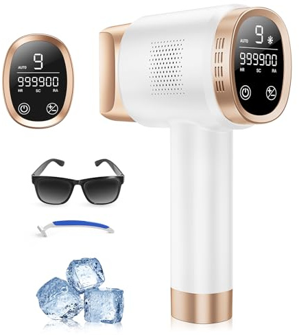 Champagne Gold IPL Laser Hair Removal Device for Women, Painless Ice-Cooling Hair Remover Machine, 3 Functions, 9 Levels, At-Home Salon & Long Lasting Results for Face Bikini Line Armpits Leg Body