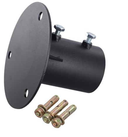 Heavy Du Steel Chain Link Fence Post Base Adjustable Round Floor Flan Bracket for Lamp & Mailbox Posts Fits 65 78mm ID Black Includes Expaon Bolt (65MM)