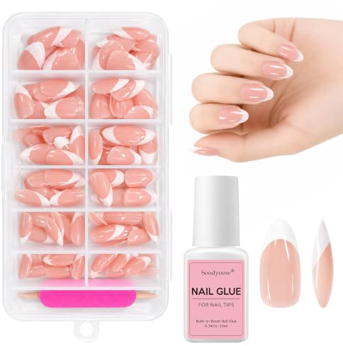 Soodyoow 120 Pièces Faux Ongles, 12 Tailles Capsules Ongles, Capsule Ongle, Faux Ongles Court, Kit Faux Ongles avec Colle à Ongles, Lime à Ongles, Repousse-Cuticules, pour DIY Manucure Salon