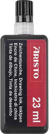 Aristo AR64817 Zeichentusche schwarz (hohe Deckraft, schnell trocknend, lichtbeständig, reproduzierfähig, Tusche für Tuschefüller Aristo MG1 PRO) 23 ml
