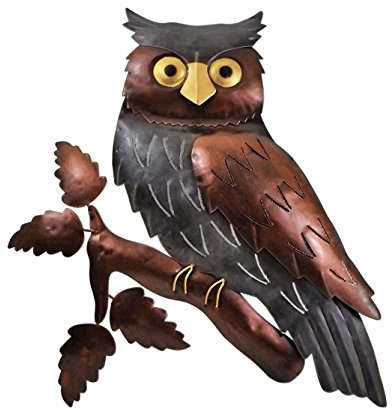 KLP Wanddeko Eule Vogel Uhu Ziervogel Metall Deko Bild Tier Figur Wandschmuck Hänger