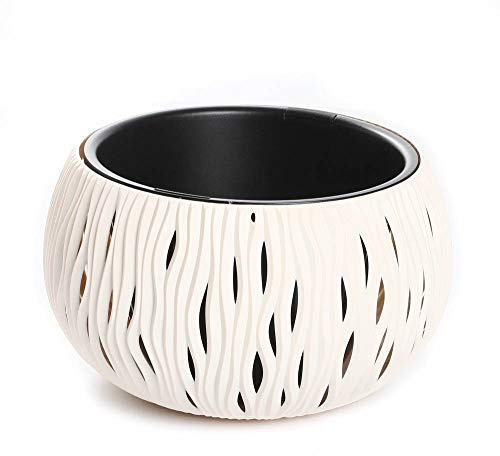 Blumentopf Pflanzentopf Balkontopf Hängetopf Aufhängen Welle-Design mit Einsatz wählbar (370 Creme)