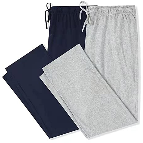 U2SKIIN 2 Pack Mens Pajama Pants Soft, Lightweight Lounge Pant with Pockets Sleep Pj Bottoms for Men (Navy+Light Grey Mel., L)