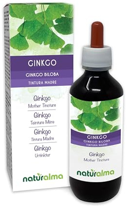 Ginkgo (Ginkgo biloba) Blätter Alkoholfreier Urtinktur Naturalma - Flüssig-Extrakt Tropfen 200 ml - Nahrungsergänzungsmittel - Veganer