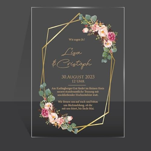 Bl4ckPrint Biglietti d'invito in vetro acrilico personalizzabili – Dischi in plexiglass per inviti di nozze – Puntelli di scena – Vetro acrilico trasparente con stampa