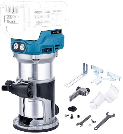 KATSU Cordless Wood Trimmer Laminator Router Router Strumento per falegnami 18V con 3 mandrini Pinze 1/4, 6 mm e 8 mm solo corpo