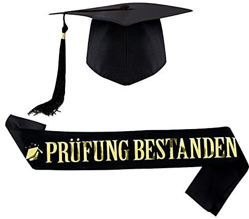 BETESSIN Graduation 2026 Deko Set - Prüfung Bestanden Schärpe mit Absolventenhut - Abschluss Geschenk für Abschlussfeiern Graduation/Abitur/Bachelor/Master, Foto Requisit & Party Deko