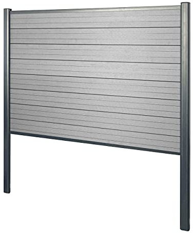 Mendler WPC-Sichtschutz Sarthe, Zaun Windschutz, Alu-Pfosten zum Einbetonieren Basiselement, 190cm - grau