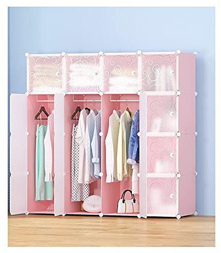 Portatile Guardaroba Cabina armadio per bambini Cabinetto di stoccaggio Semplice assemblaggio Armadio in plastica Bedroom Mobili Pannelli porte traslucidi, opzioni di dimensioni multiple Organizer Arm