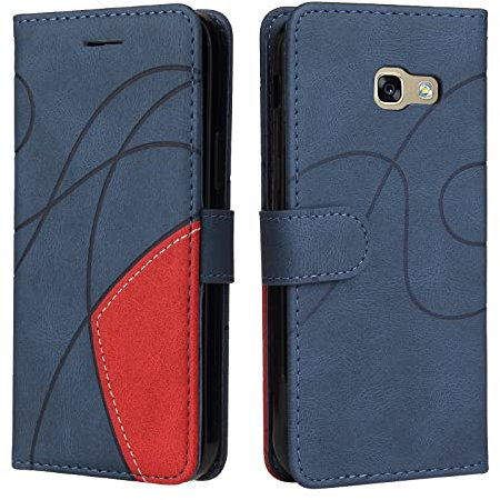 Fatcatparadise Kompatibel mit Samsung Galaxy A5 2017 / A520 Hülle, Leder PU Brieftasche Handyhülle Flip Case Silikon Bumper Schutzhülle Klapphülle. Lederhülle mit Kartenfächern/Standfunktion (Blau)