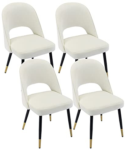 chairus Uppsättning av 4 matstolar i sammet, för kök, vardagsrum, modern armlös kontorsstol med ihålig rygg, stoppade hörnstolar med metallben (beige-4)