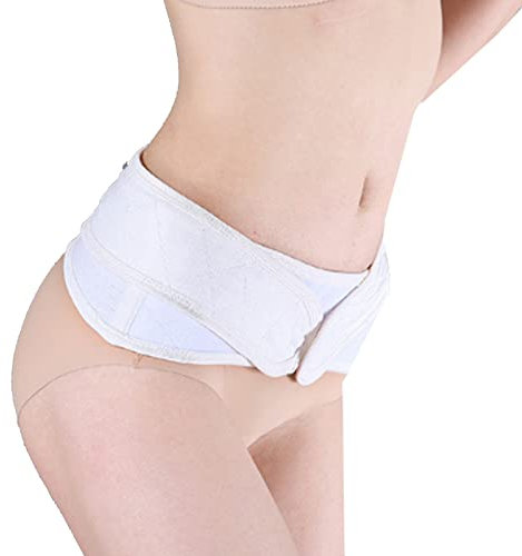 Sacroiliac höftbälte för kvinnor män SI ledbälte stöd med dubbla lager elastiska remmar Sacroiliac stödbälte för ischias bäcken ländrygg ledsmärtlindring hjälper till att stödja stabilisering, vit, S