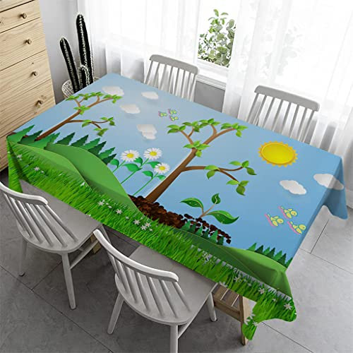 Syhi Qlty Outdoor Tischdecke 260 x 140 cm - Outdoor-Tischdecken Bierbank Tischdecke Geburtstag Wasserabweisender Stoff Tischdecke für Biertisch Draußen Party - Frühlingslandschaft