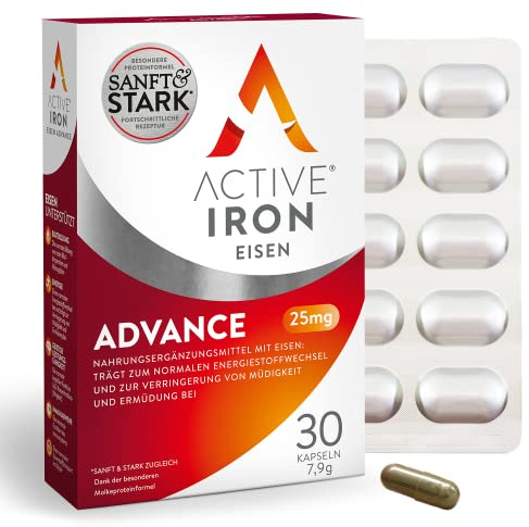 Active Iron Advance 25 mg, Eisen Nahrungsergänzungsmittel, 30 Kapseln | Klinisch erwiesen, Verbesserte Energie & Aufnahme, Nicht verstopfend, Vermeidet Übelkeit & Nebenwirkungen (1-Monatsvorrat)