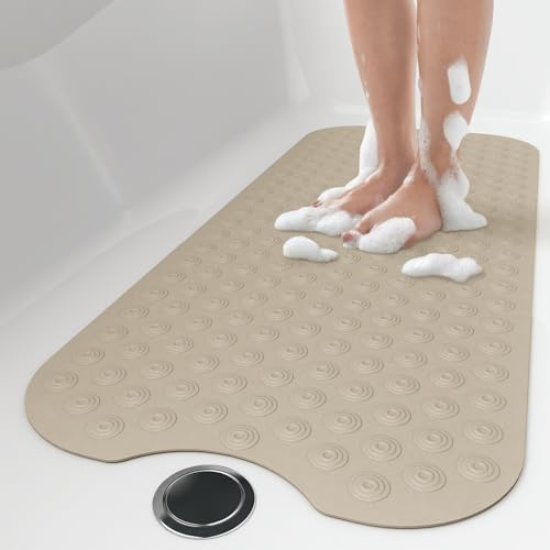 OTHWAY No Suction Cup Bath Mat: 39x16inch Extra Long Bathmat│Perfect for Refinished Bathtub Mat│Made of Nature Rubber│a Blessing for The Elderly and Children (Brown)