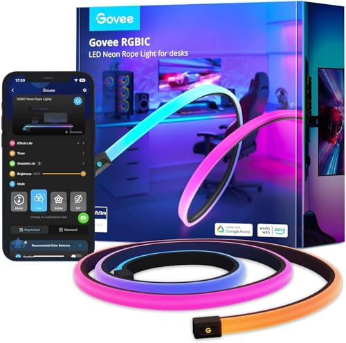 Govee Luci LED da Gioco RGBIC 3m, Corda Neon Morbida per Scrivania Gaming | Strisce LED Sincro, Tagliabile, Sincronizzazione Razer Chroma, Controllo App, 11 Modalità Musicali, oltre 64 Modalità Scena